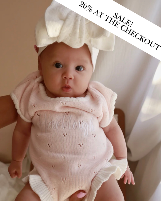 Pink frill pointelle baby girl announcement romper