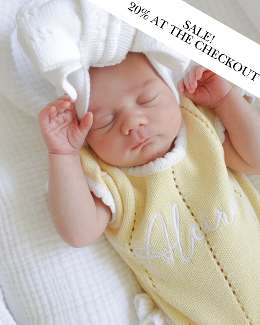 Yellow and white frill leg baby announcement outfit
