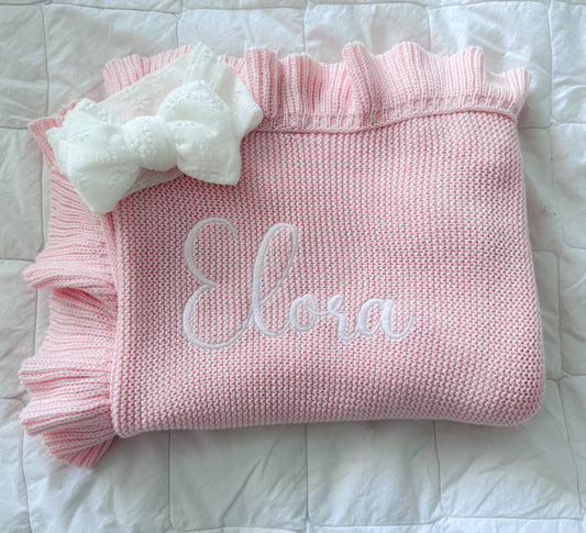 Pink frill edge baby blanket
