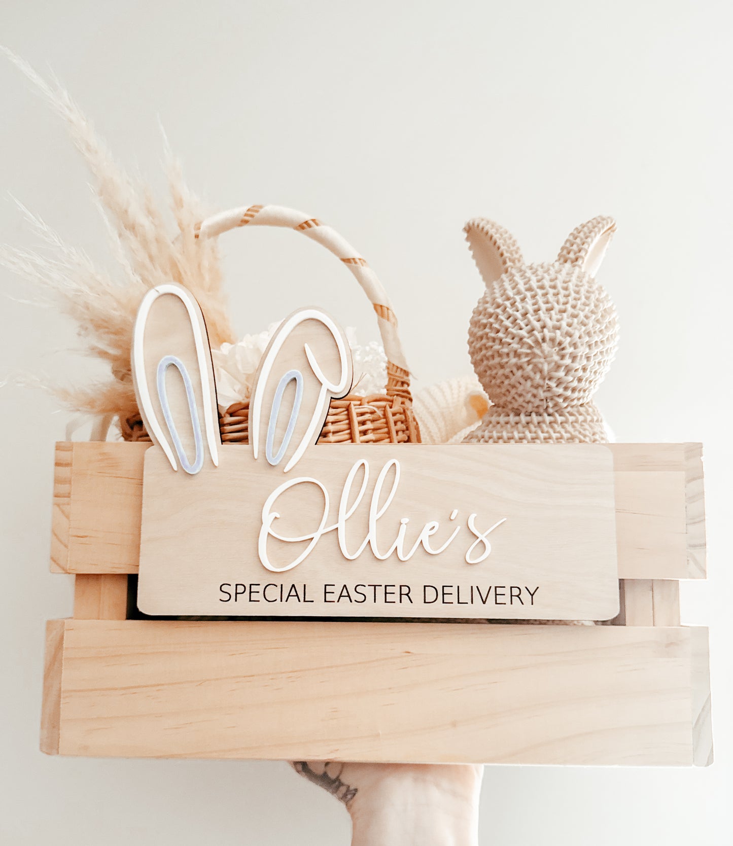 Interchangeable special occasion crate Easter bunny ears sign