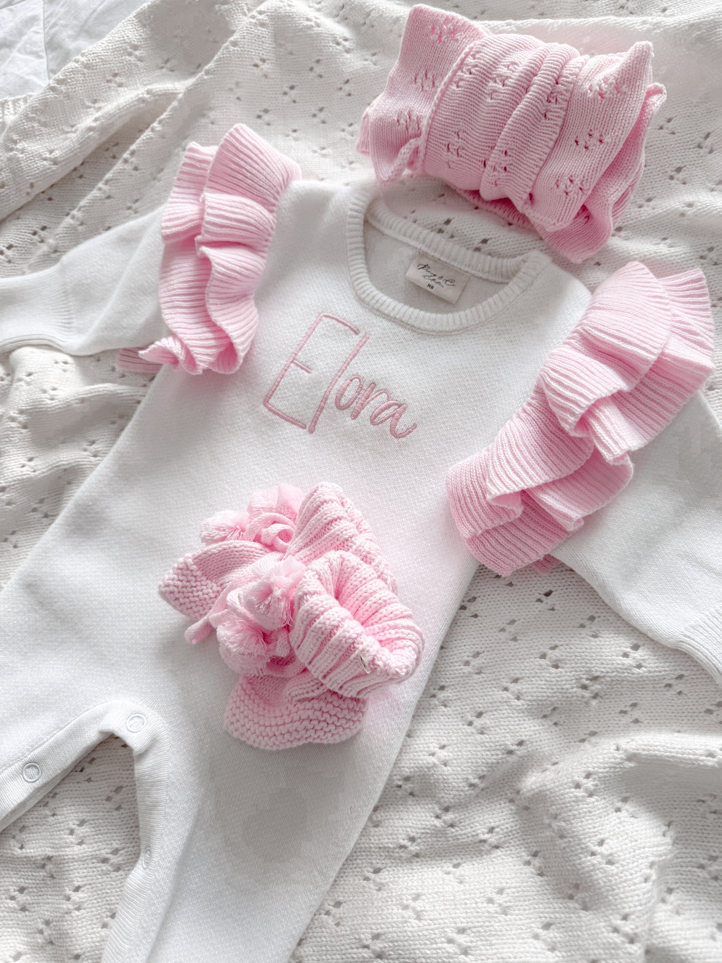 PRE ORDER white and pink frill baby romper