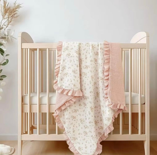 Pink floral gauze blanket