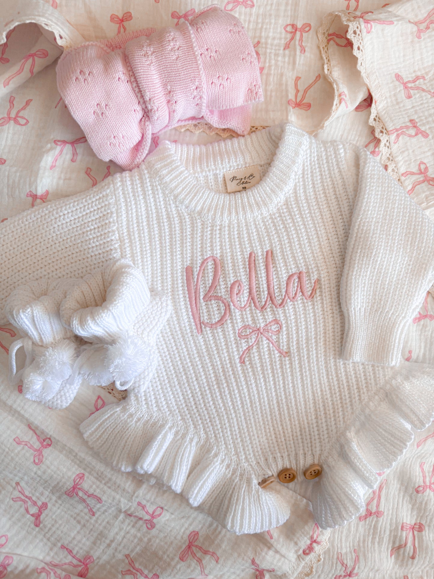 Personalised baby girl knit frill romper