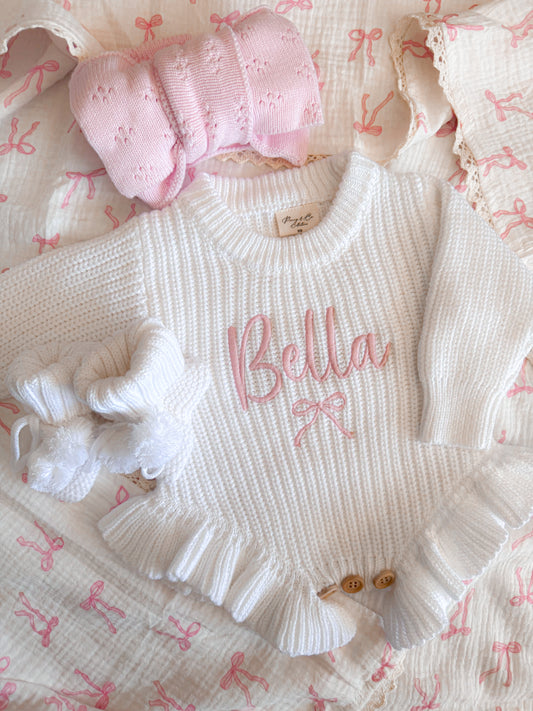 Personalised baby girl knit frill romper