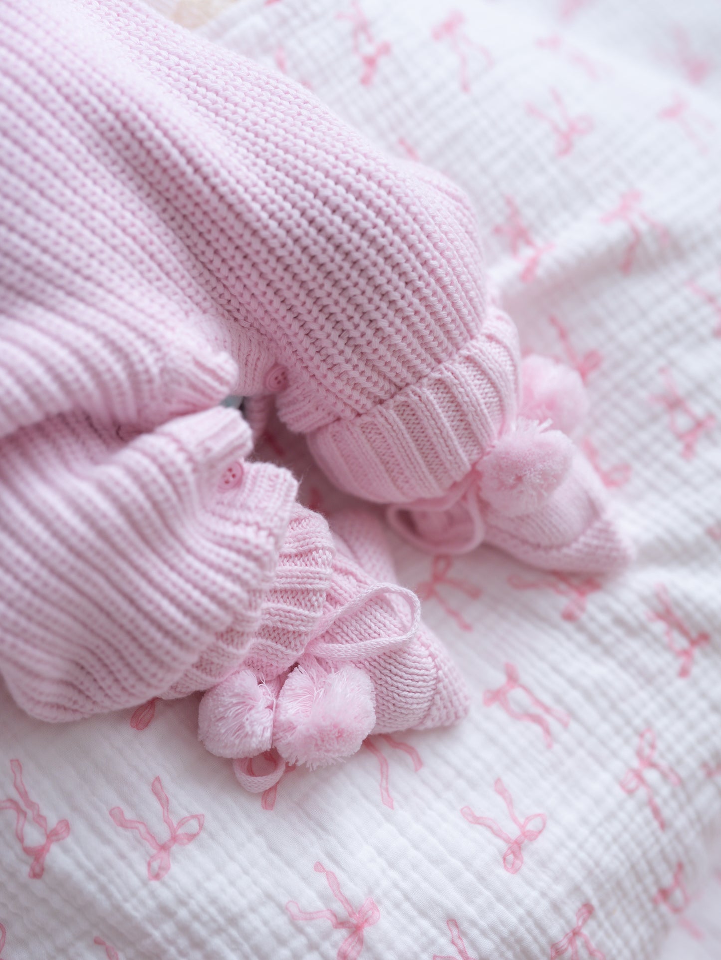 Pink chunky knit baby girl announcement romper