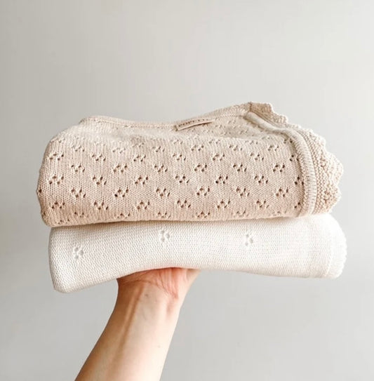 Heirloom pointelle oatmeal knit baby blanket