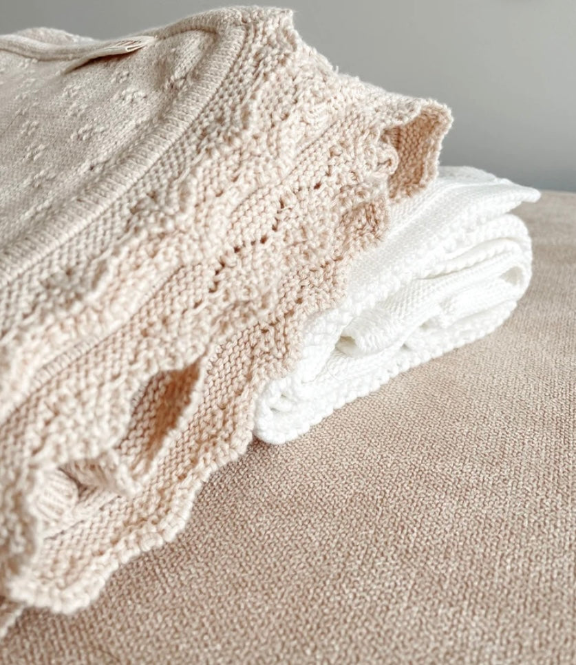 Heirloom pointelle oatmeal knit baby blanket