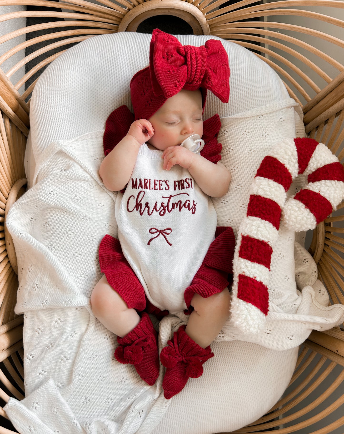 First Christmas white with red frill personalised romper