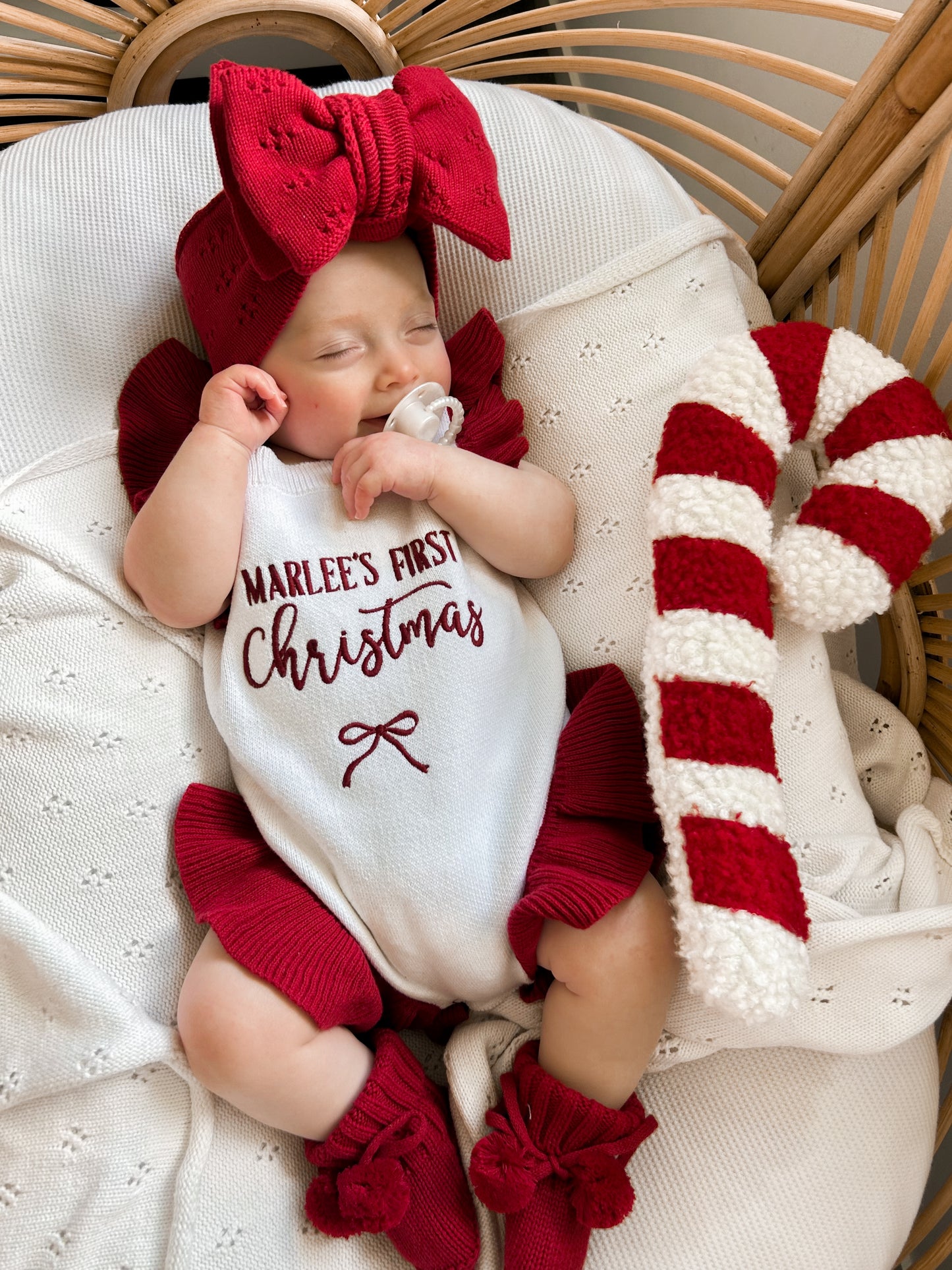 First Christmas white with red frill personalised romper