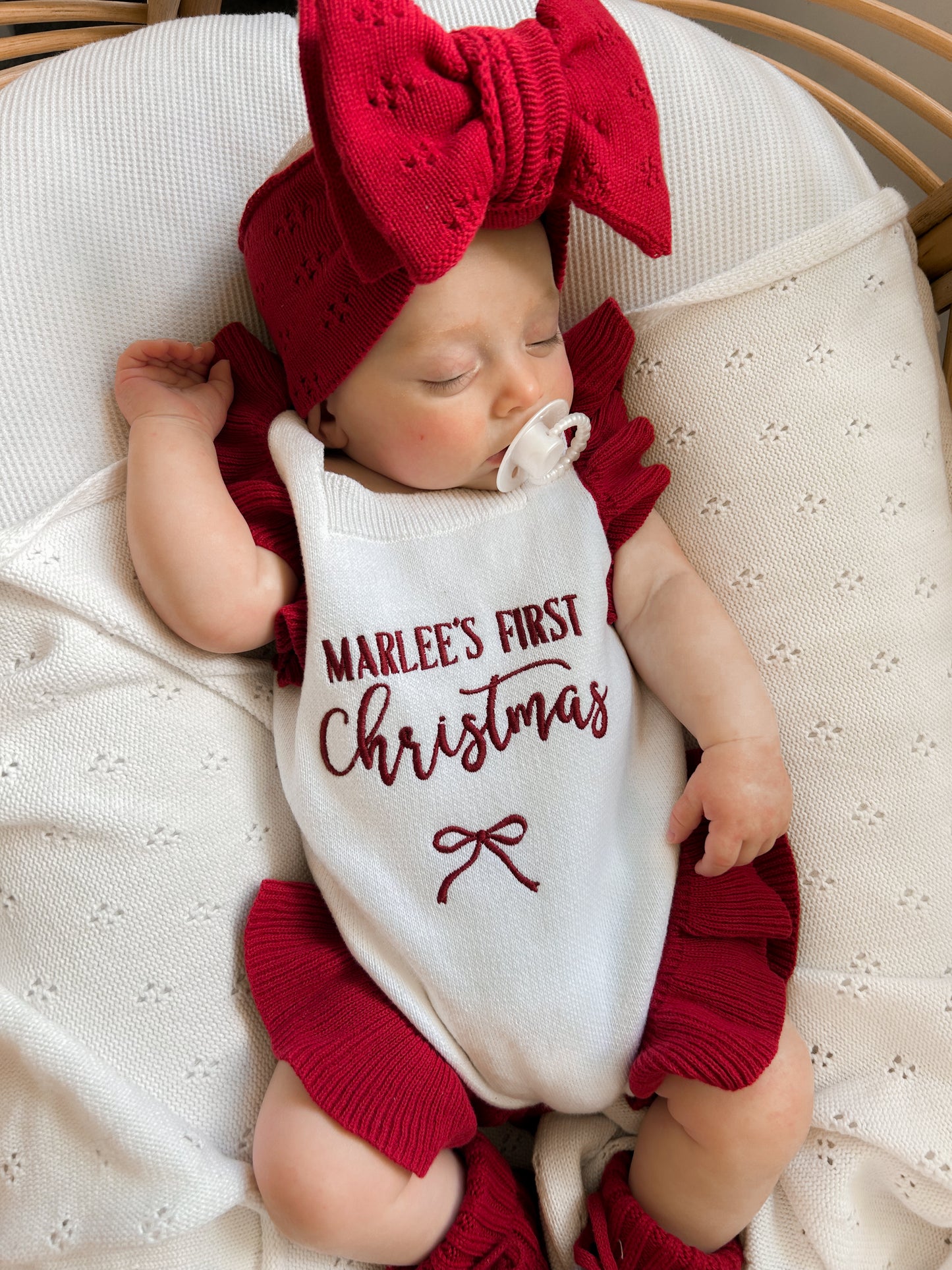 First Christmas white with red frill personalised romper