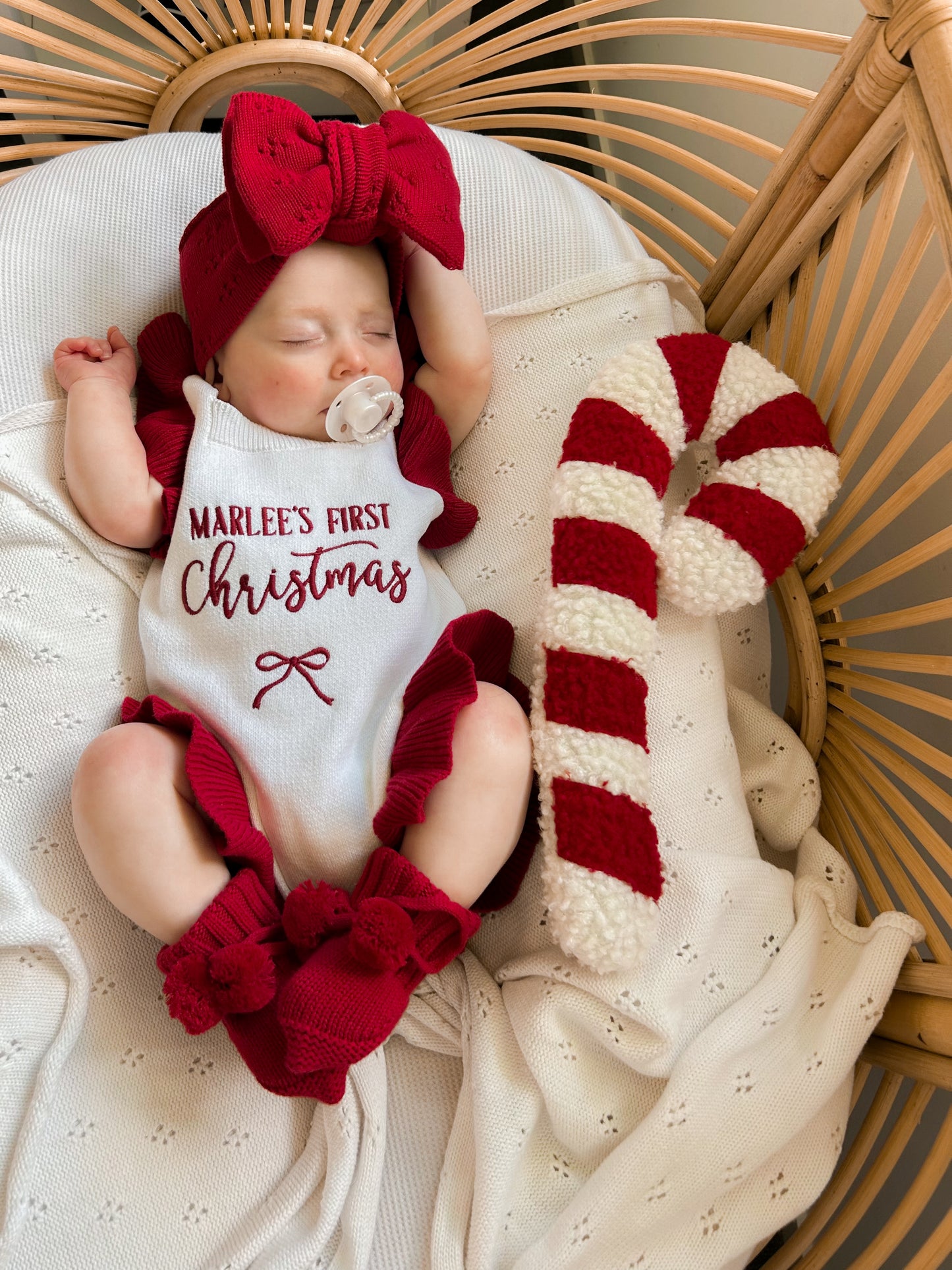 First Christmas white with red frill personalised romper