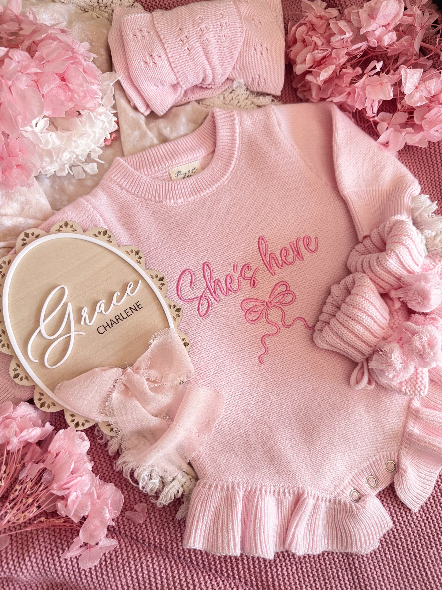 She’s here bow frill leg romper