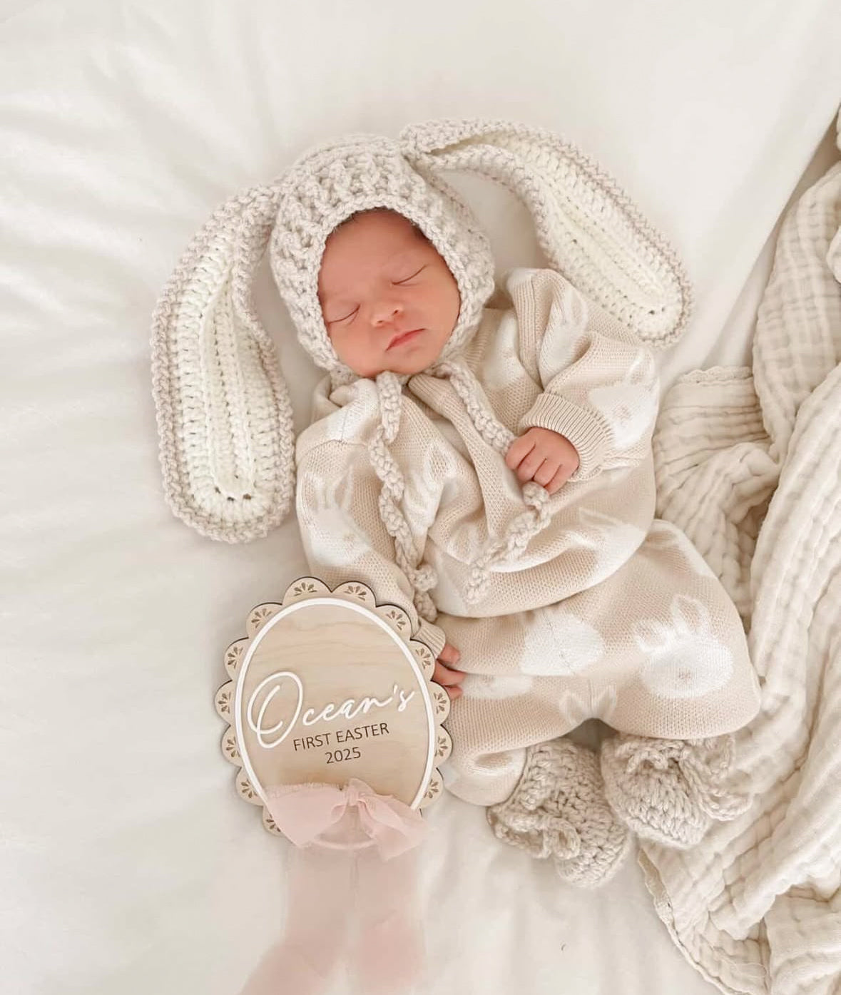 Personalised first Easter scallop ribbon sign