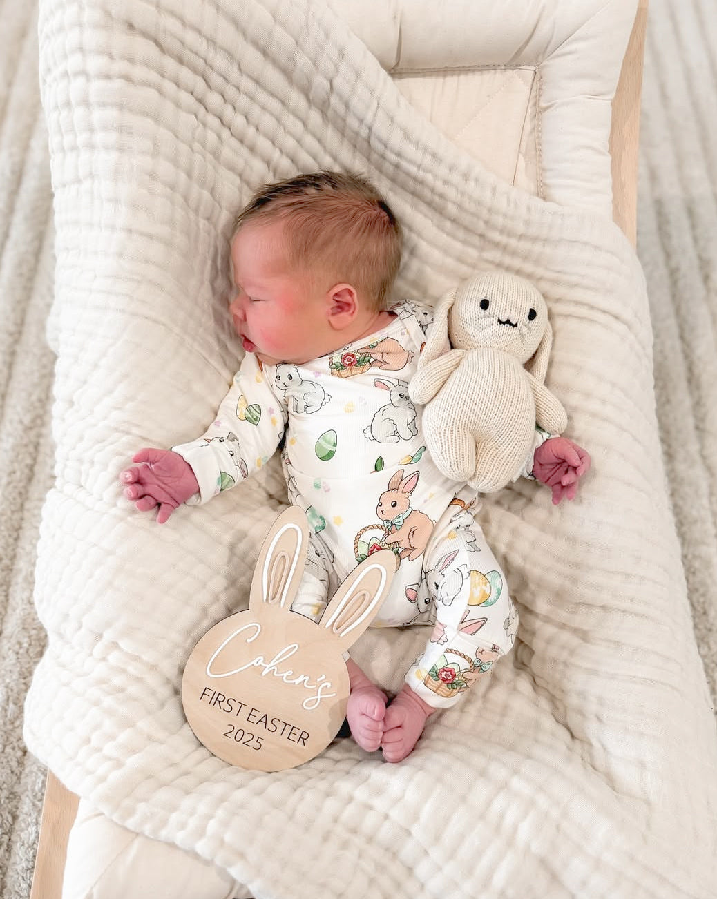 Personalised first Easter bunny sign wooden and acrylic