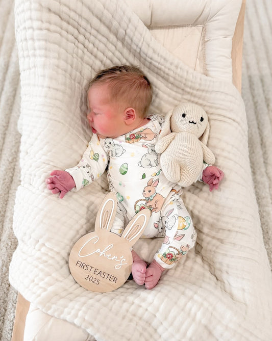 Personalised first Easter bunny sign wooden and acrylic