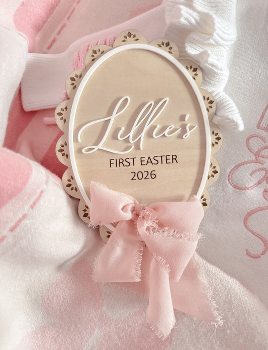 Personalised first Easter scallop ribbon sign