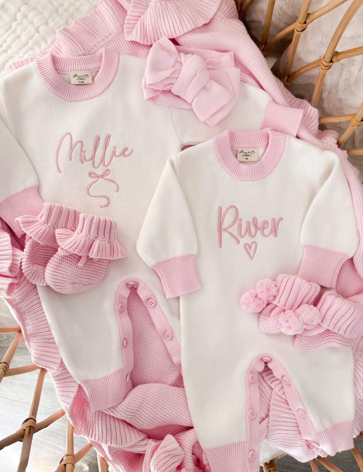 White and pink trim personalised baby romper