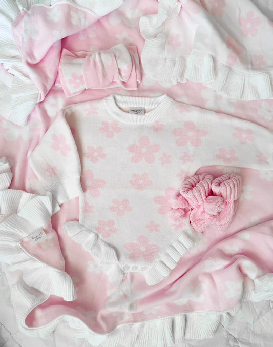 Flower pattern frill leg baby romper