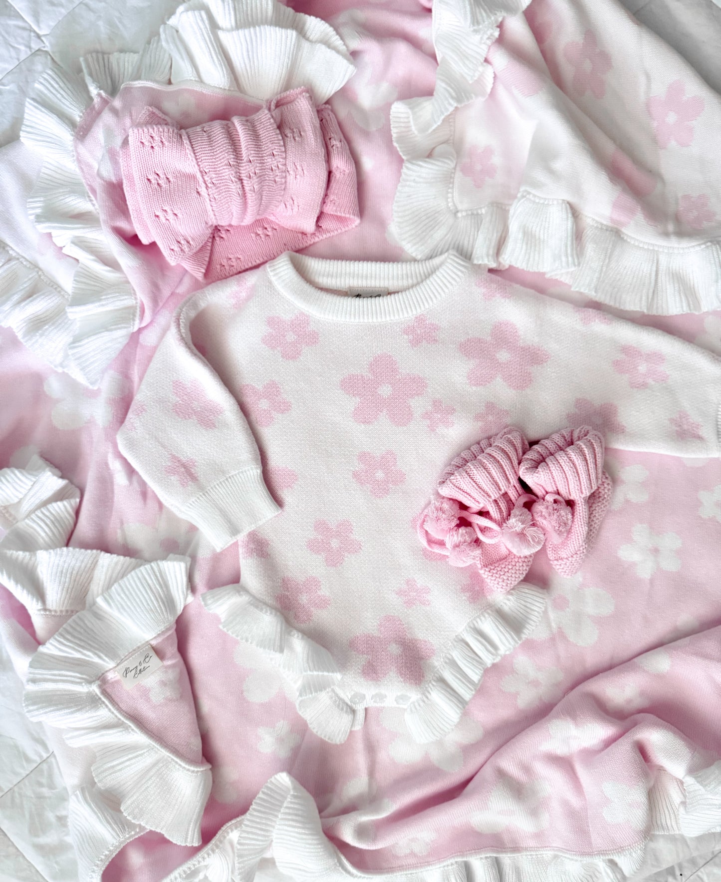 Pink and white frill reversible baby blanket