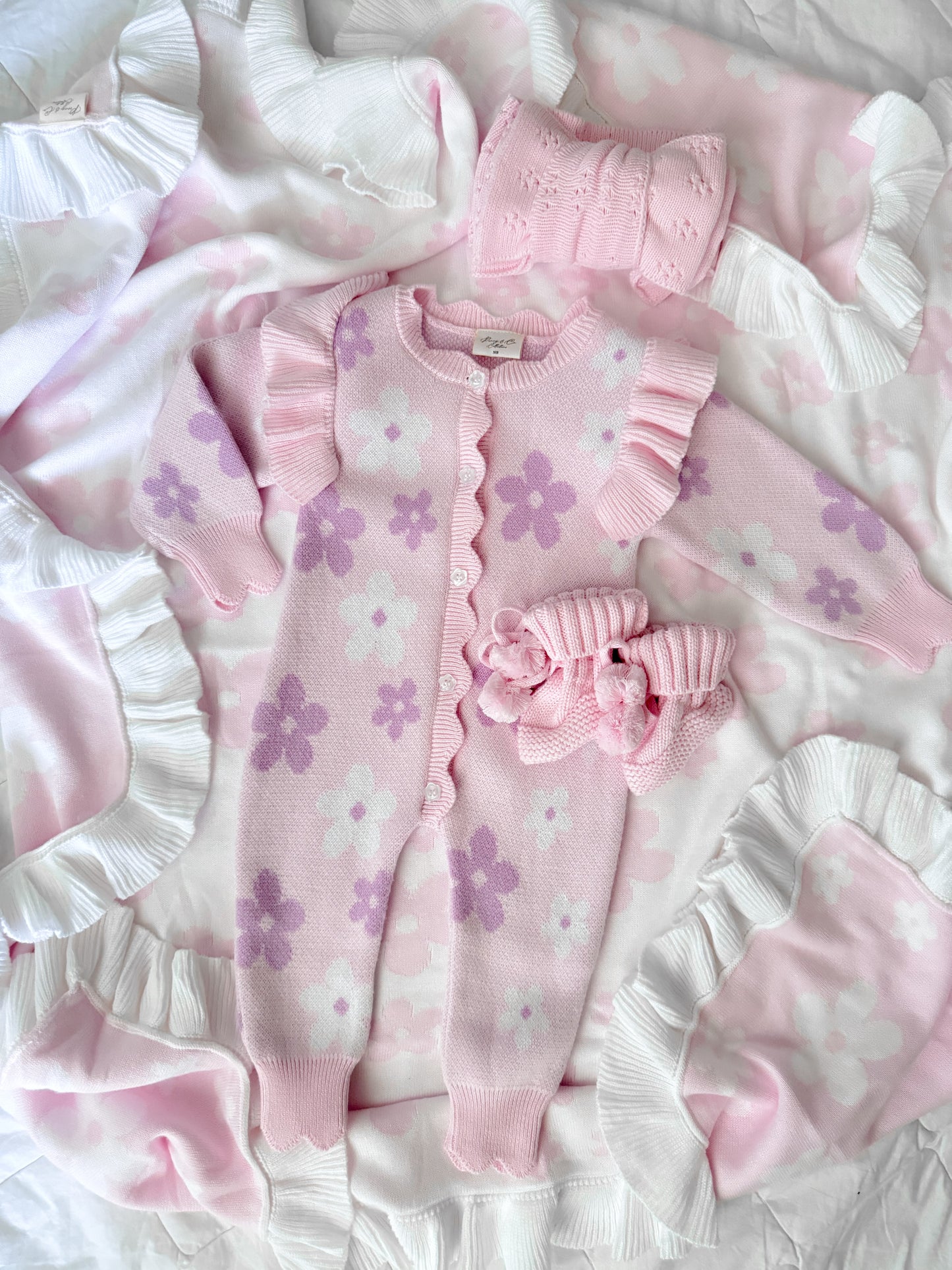 Pink and white frill reversible baby blanket