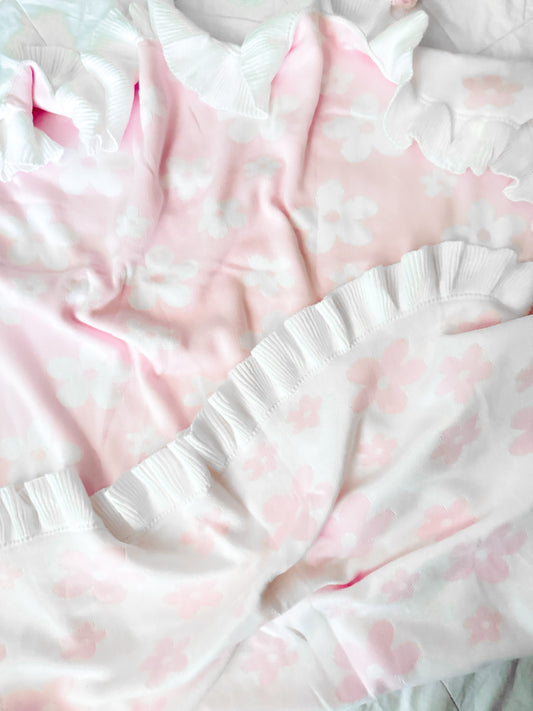 Pink and white frill reversible baby blanket