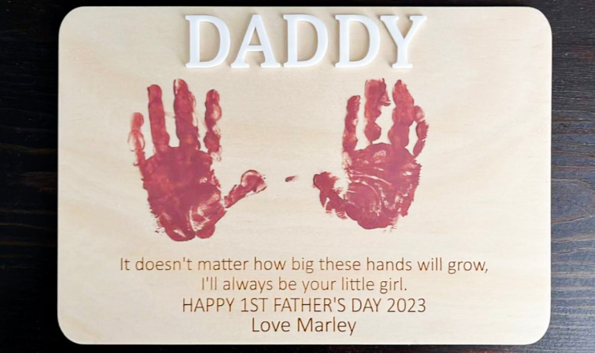 Father’s Day hand print display with stand