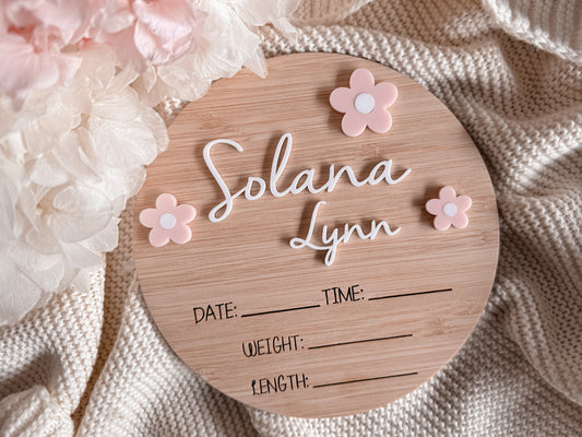 Pink flower writeable birth announcement sign