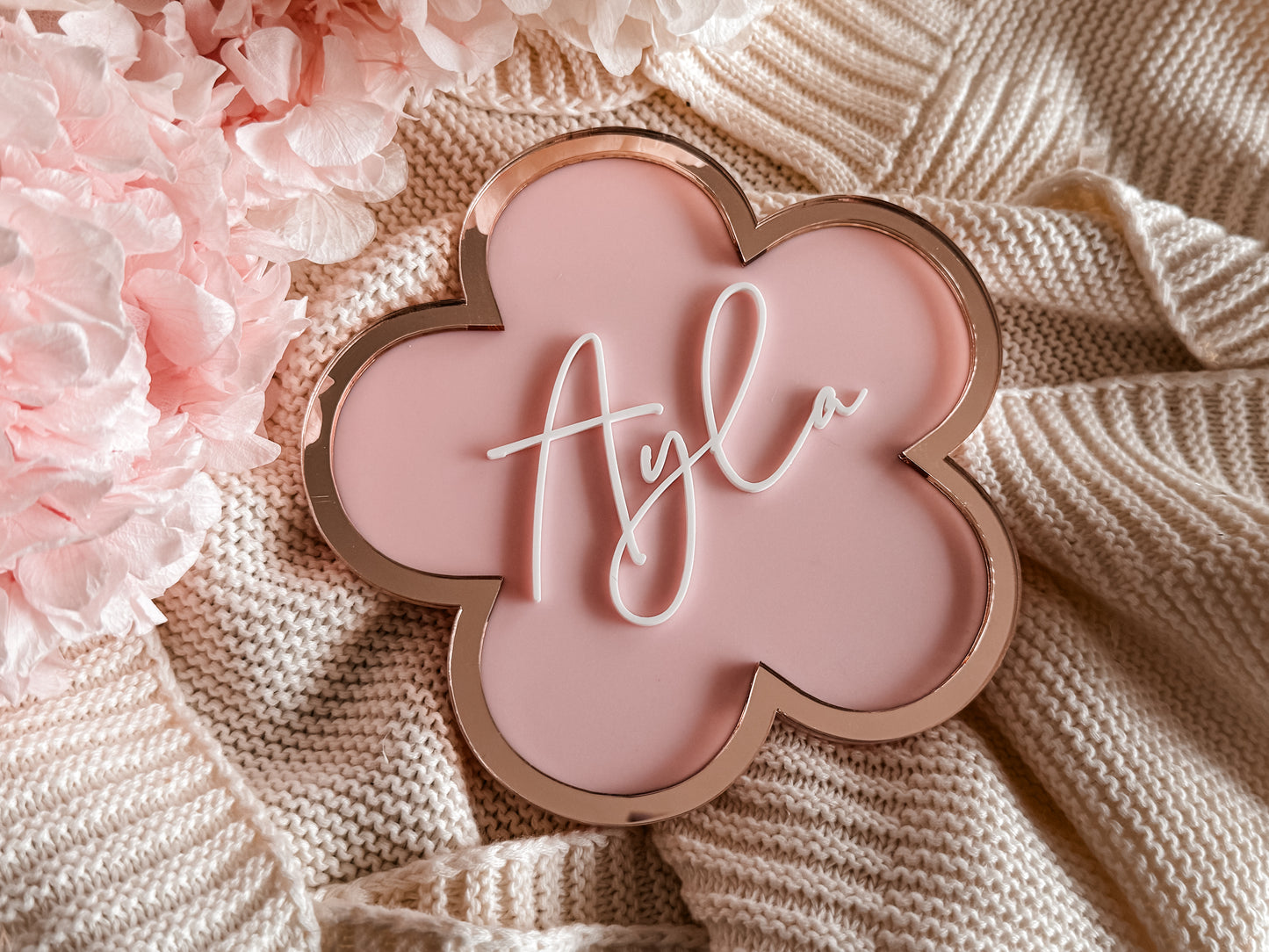 Flower shape acrylic baby name sign