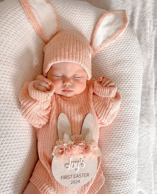 First Easter bunny sign with dried flowers