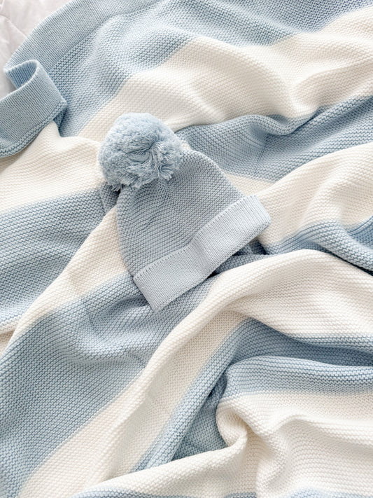 Dusty blue newborn pompom hat