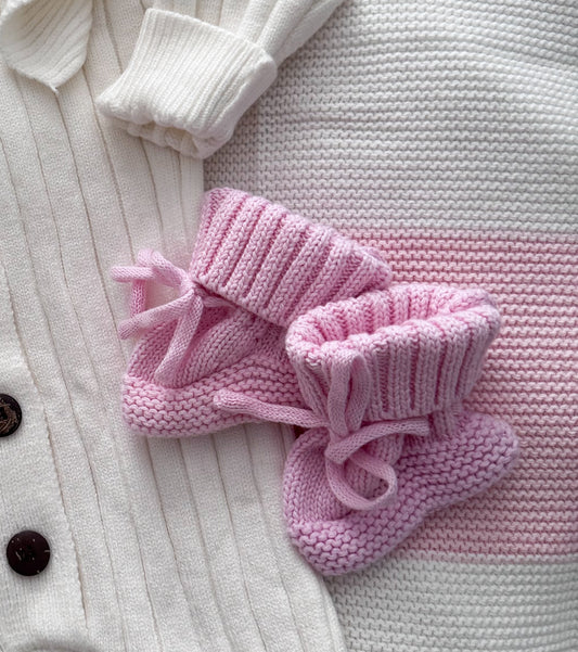 Candy pink knit baby booties