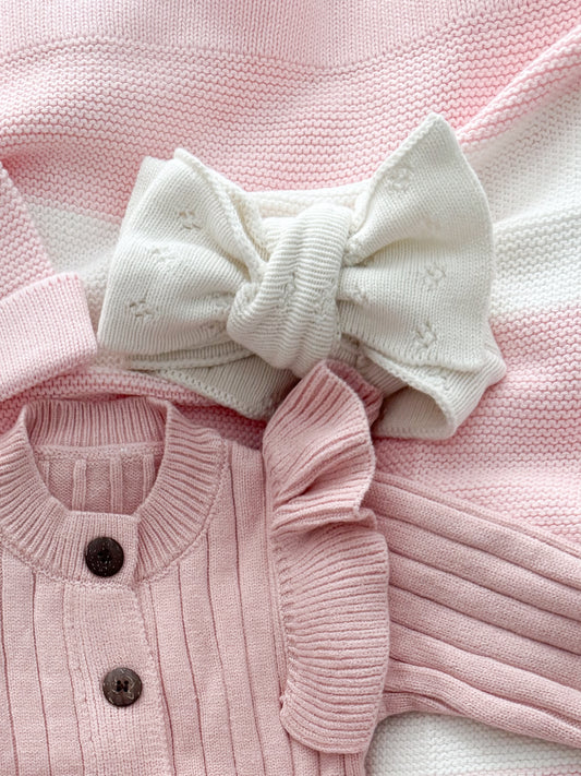 Off white pointelle baby bow