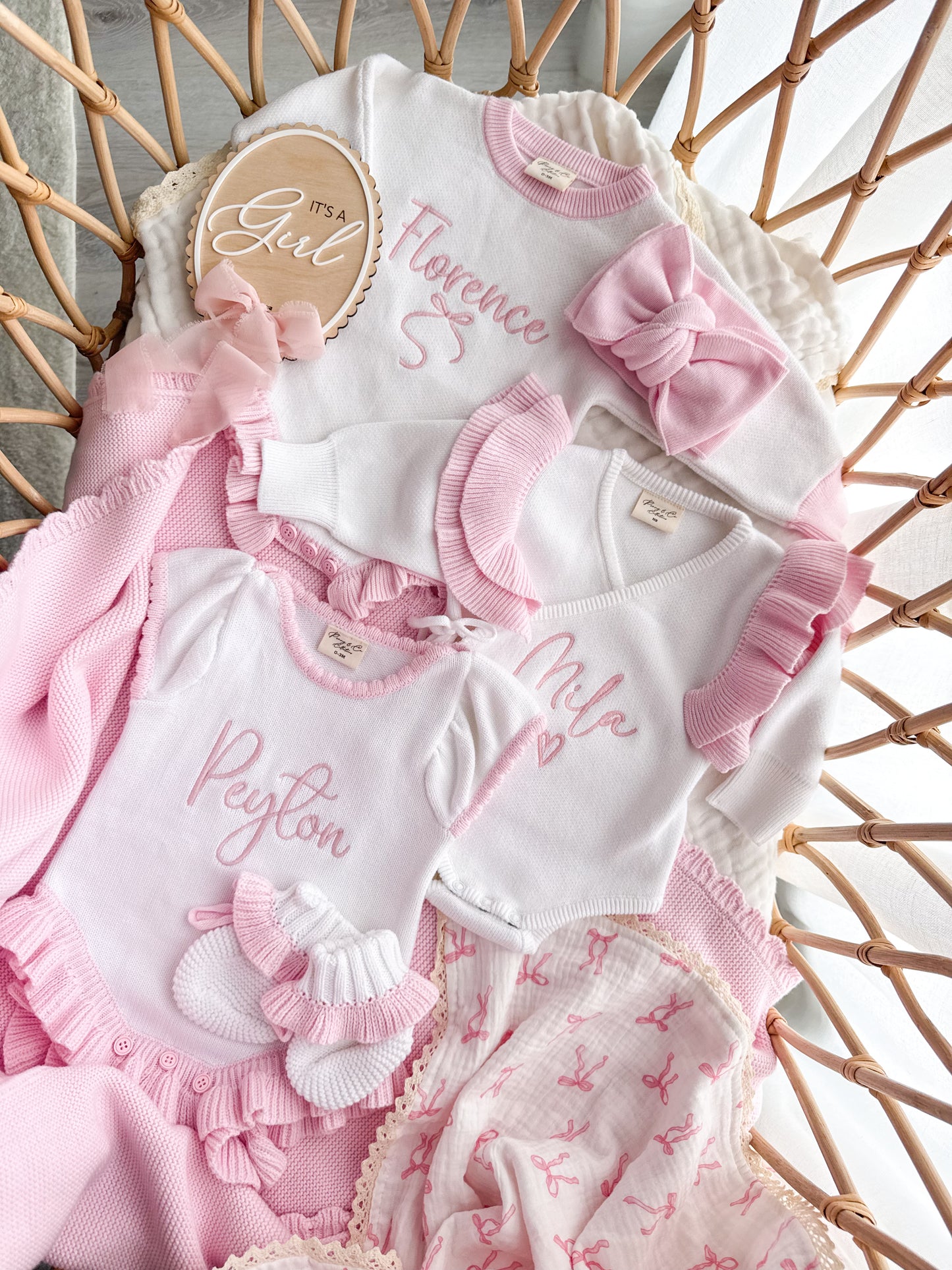 PRE ORDER white and pink scallop baby announcement outfit