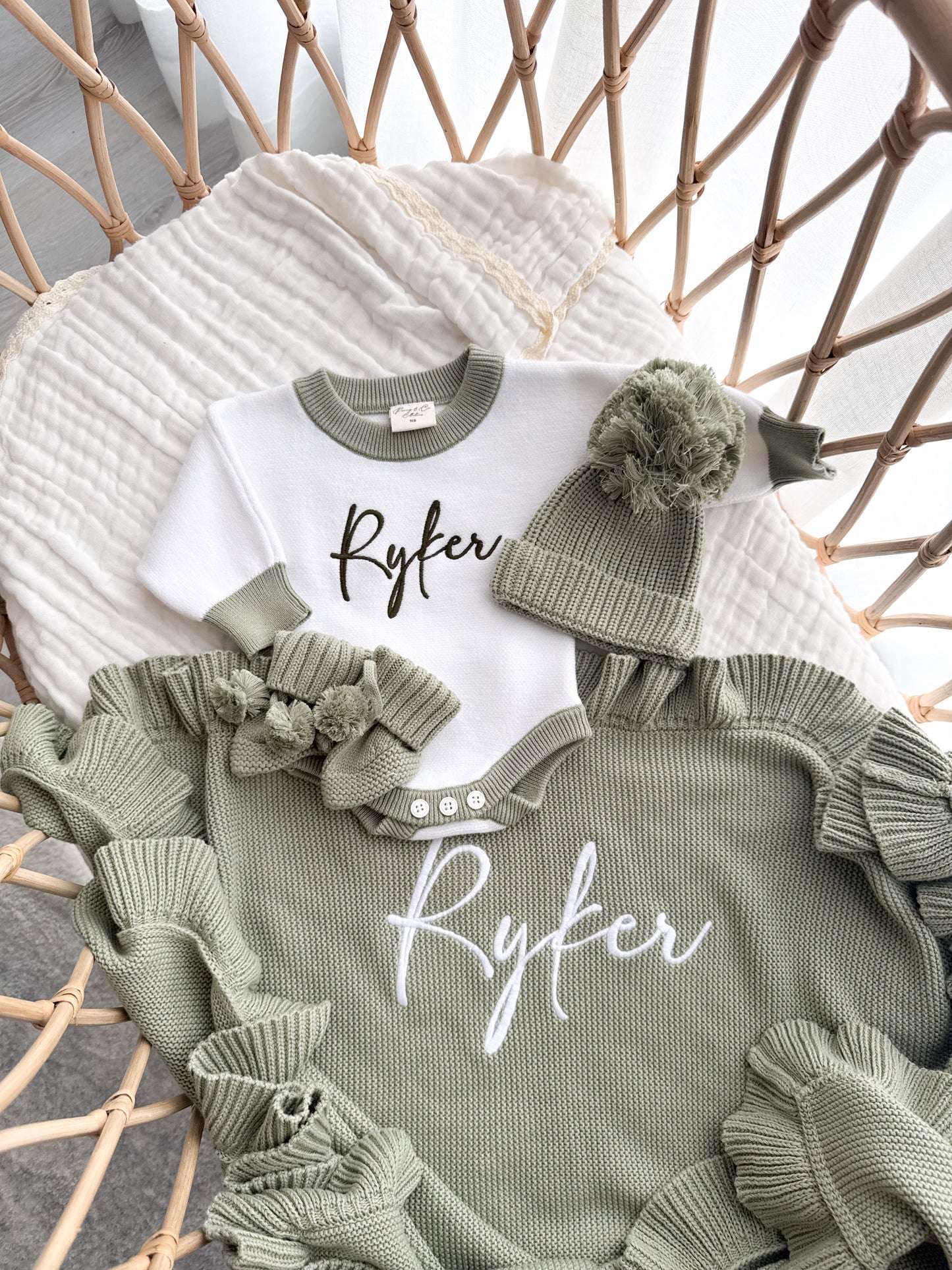 Green trim personalised baby romper