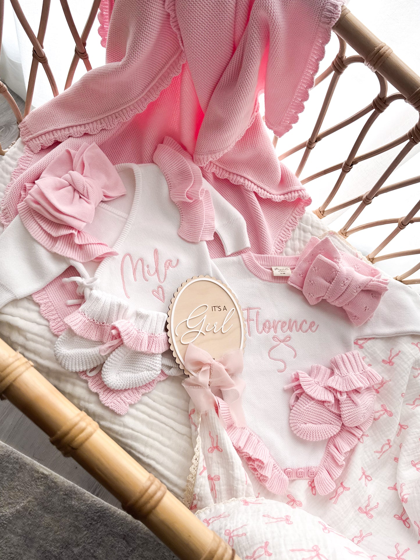 White and pink frill leg personalised baby romper