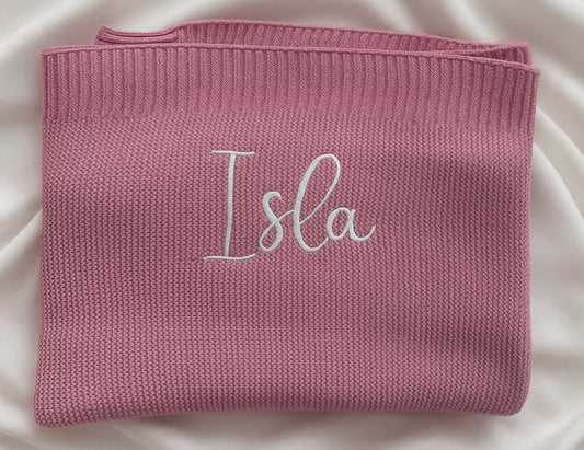 Personalised rose pink baby blanket