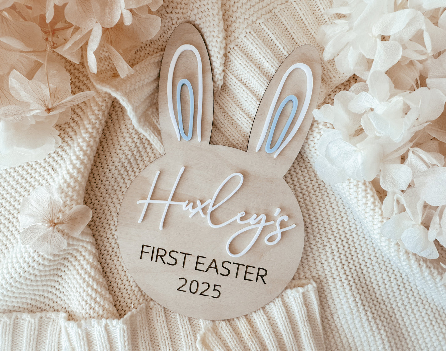 Personalised first Easter bunny sign wooden and acrylic