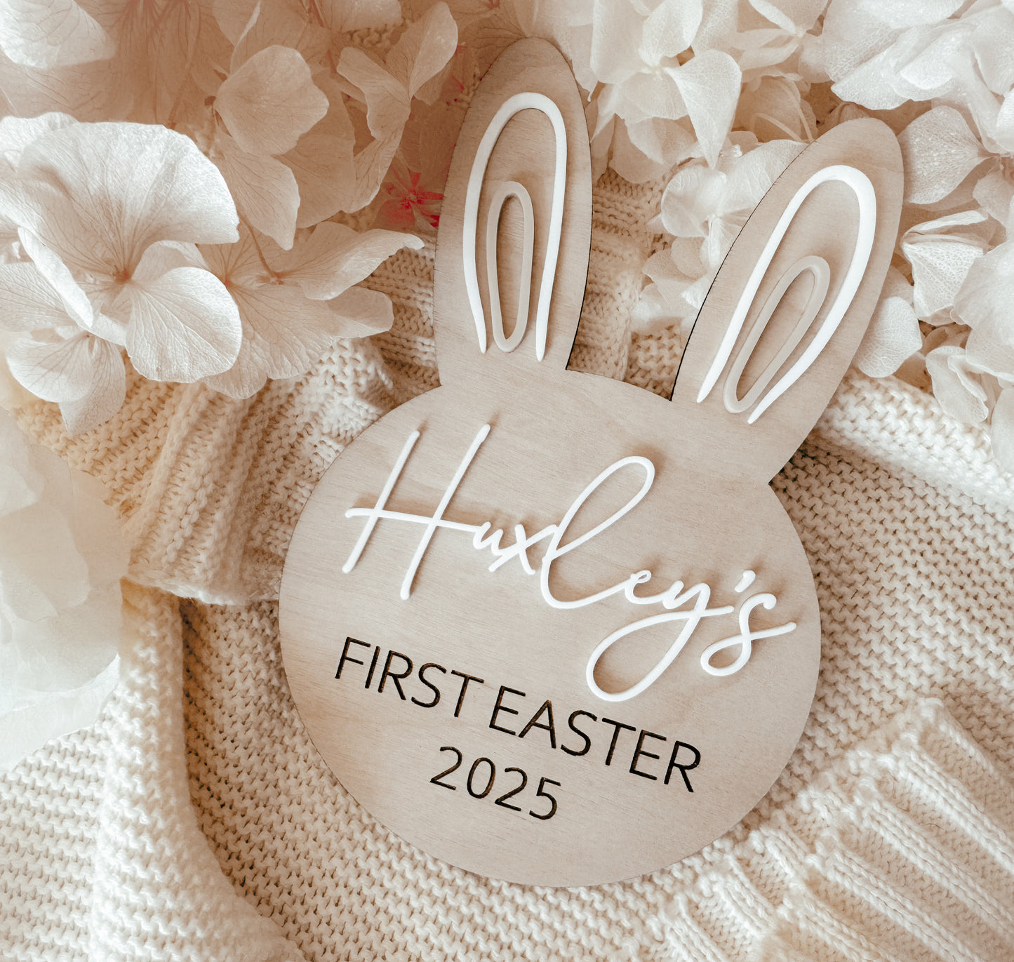 Personalised first Easter bunny sign wooden and acrylic