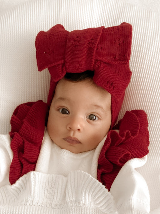 Pointelle red Christmas baby bow