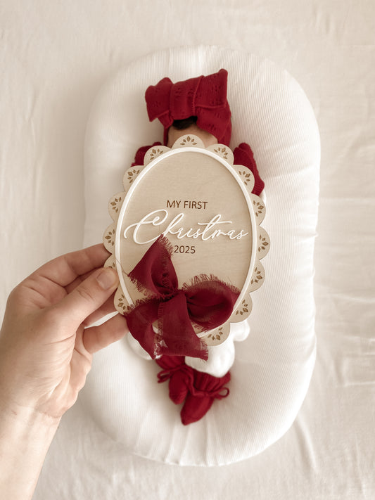 First Christmas scallop edge ribbon sign