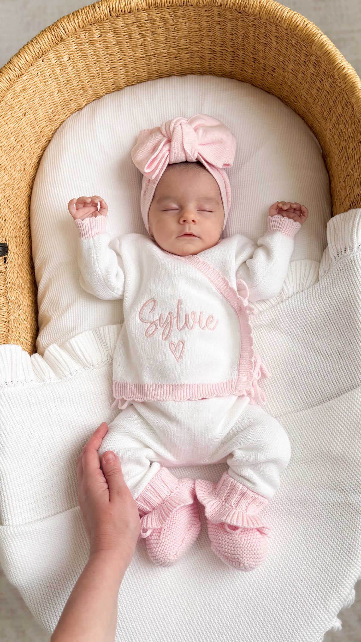 Baby girl two piece white and pink announcement set