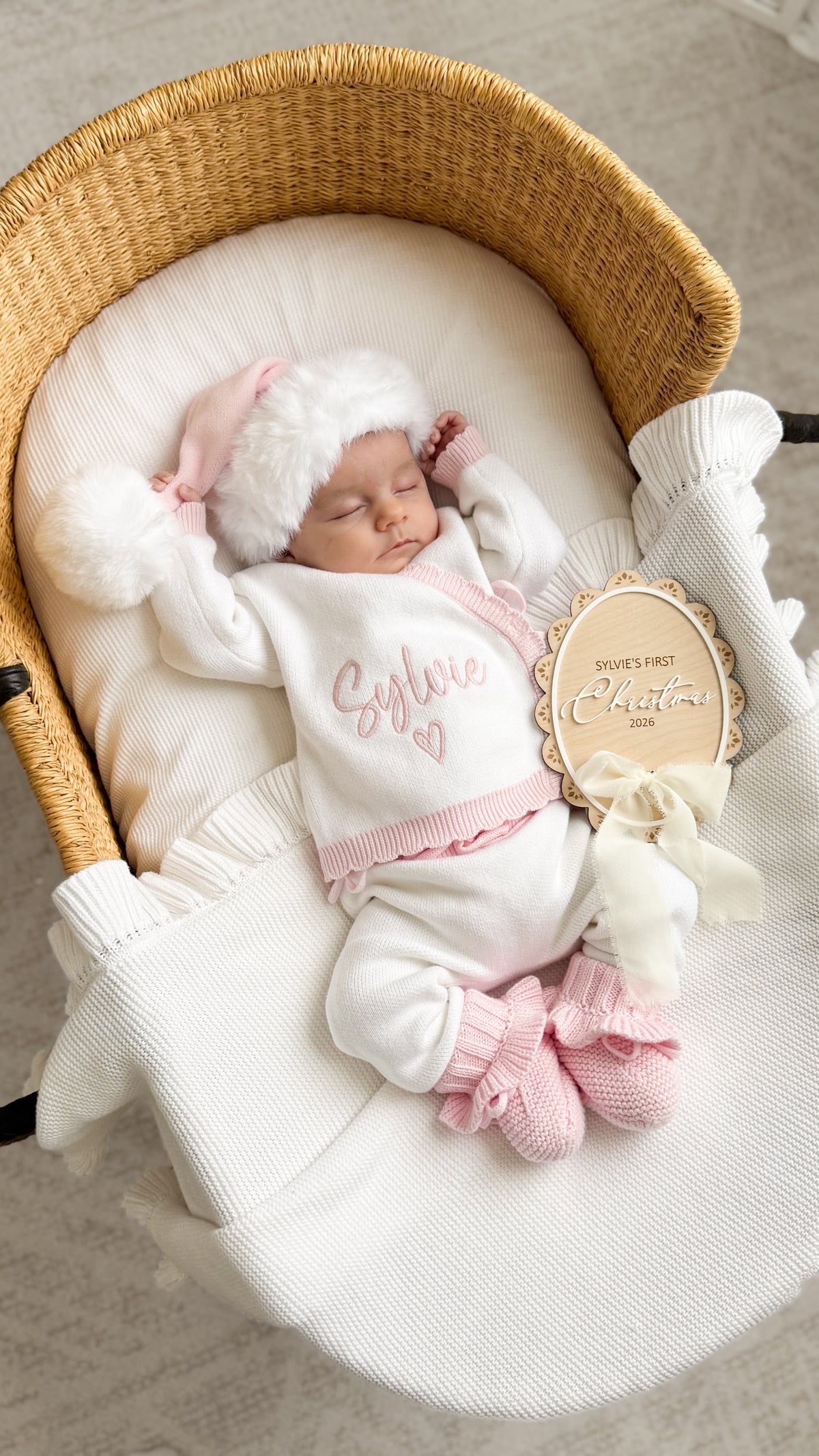 Baby girl two piece white and pink announcement set