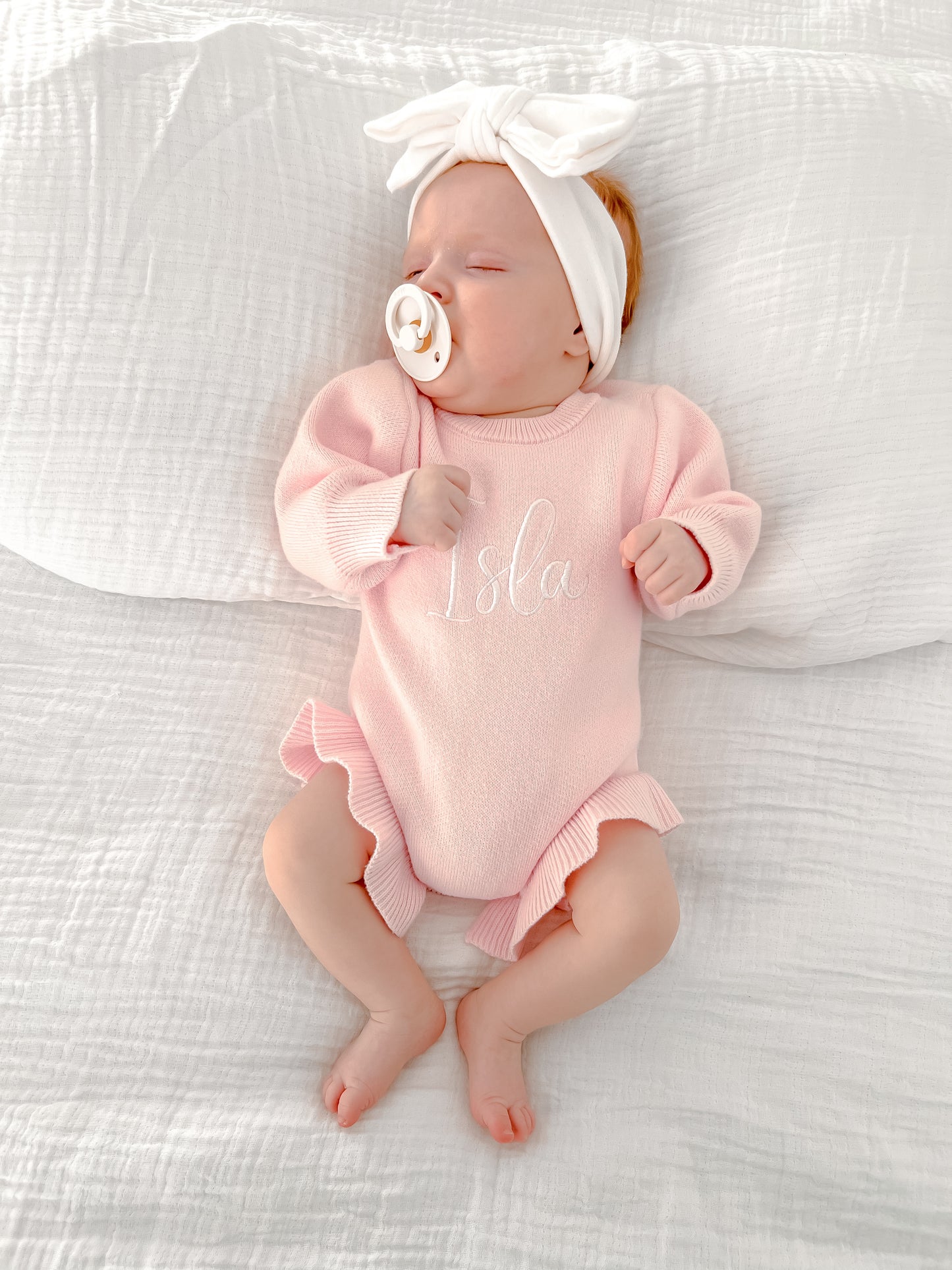 Baby pink frill leg personalised baby romper