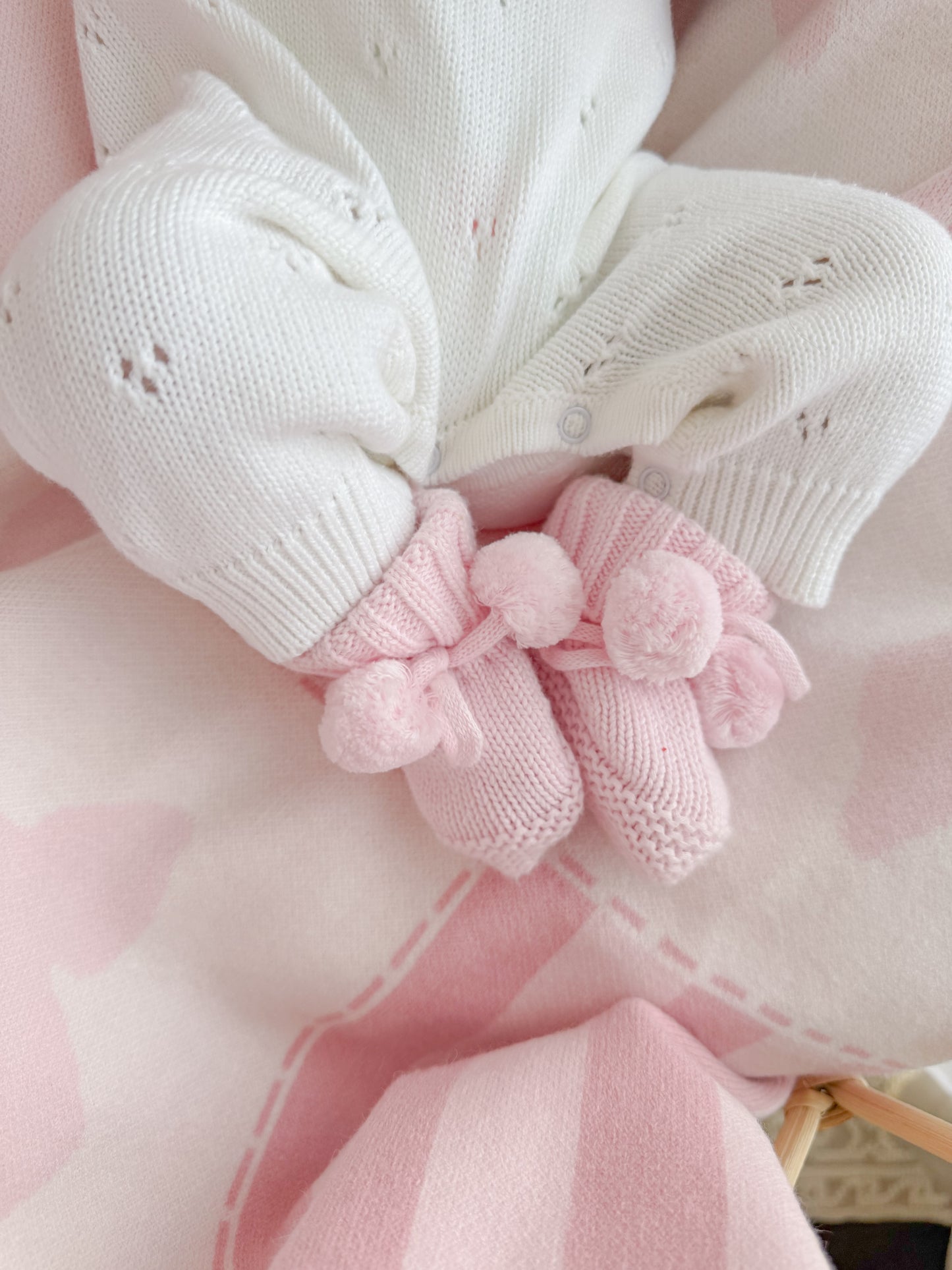 White and pink frill pointelle baby name romper