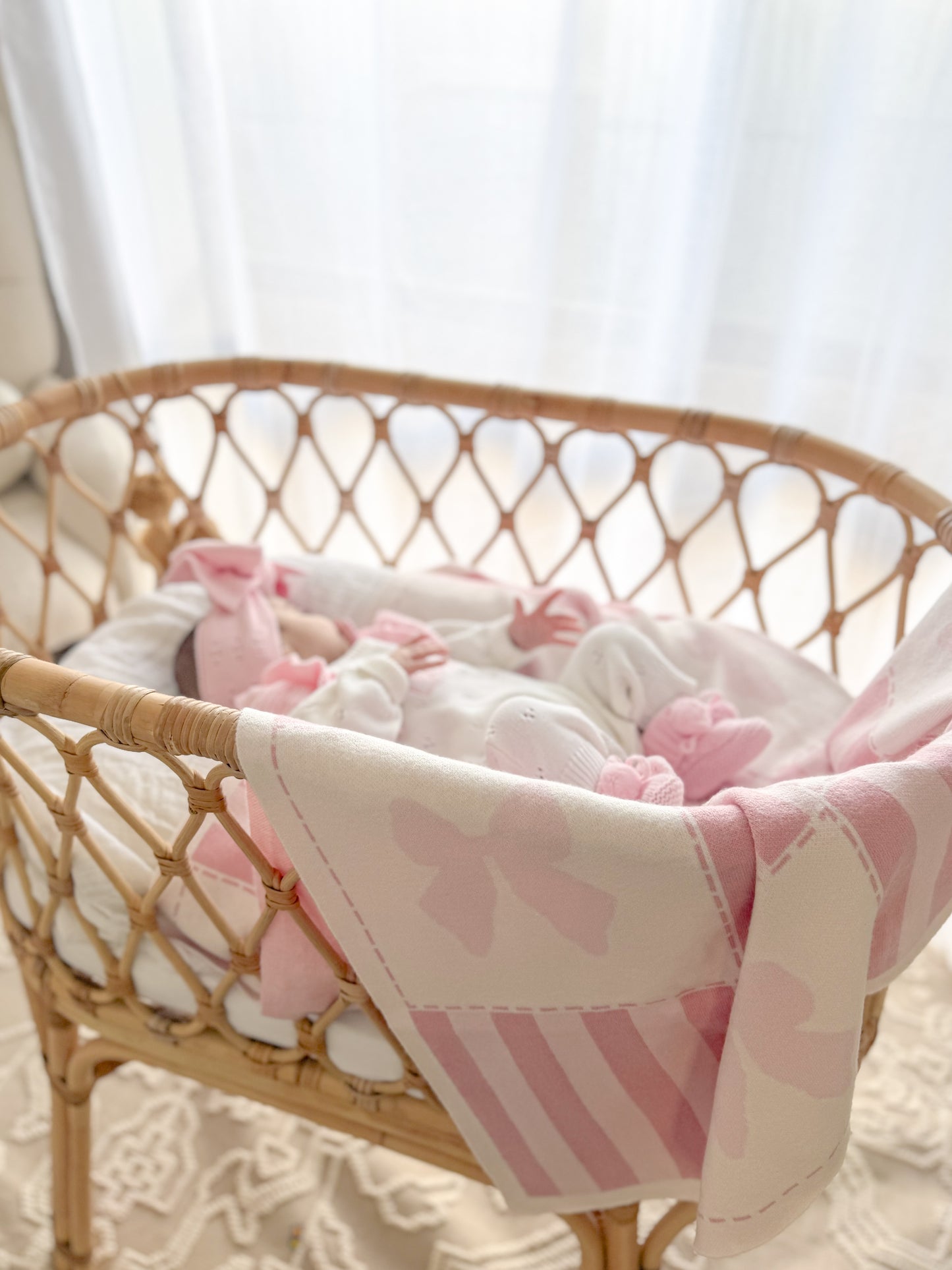 White and pink frill pointelle baby name romper
