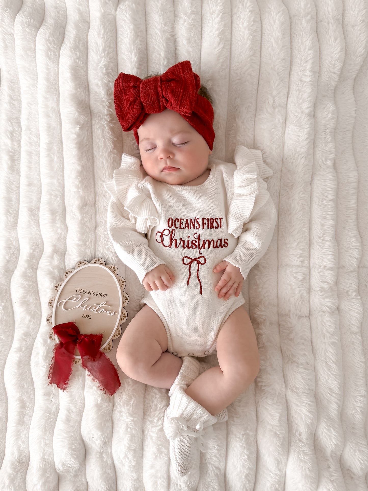 First Christmas scallop edge ribbon sign
