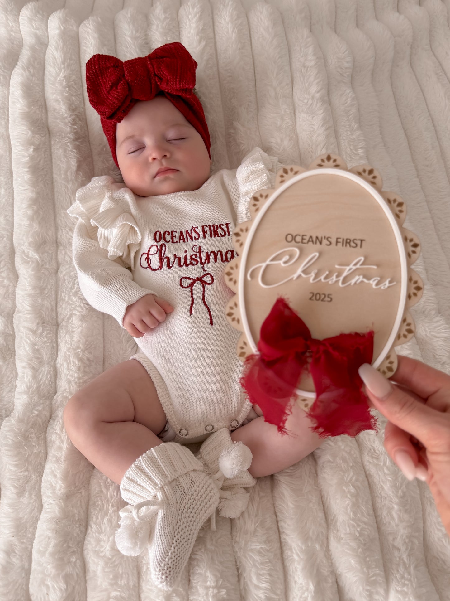 First Christmas scallop edge ribbon sign