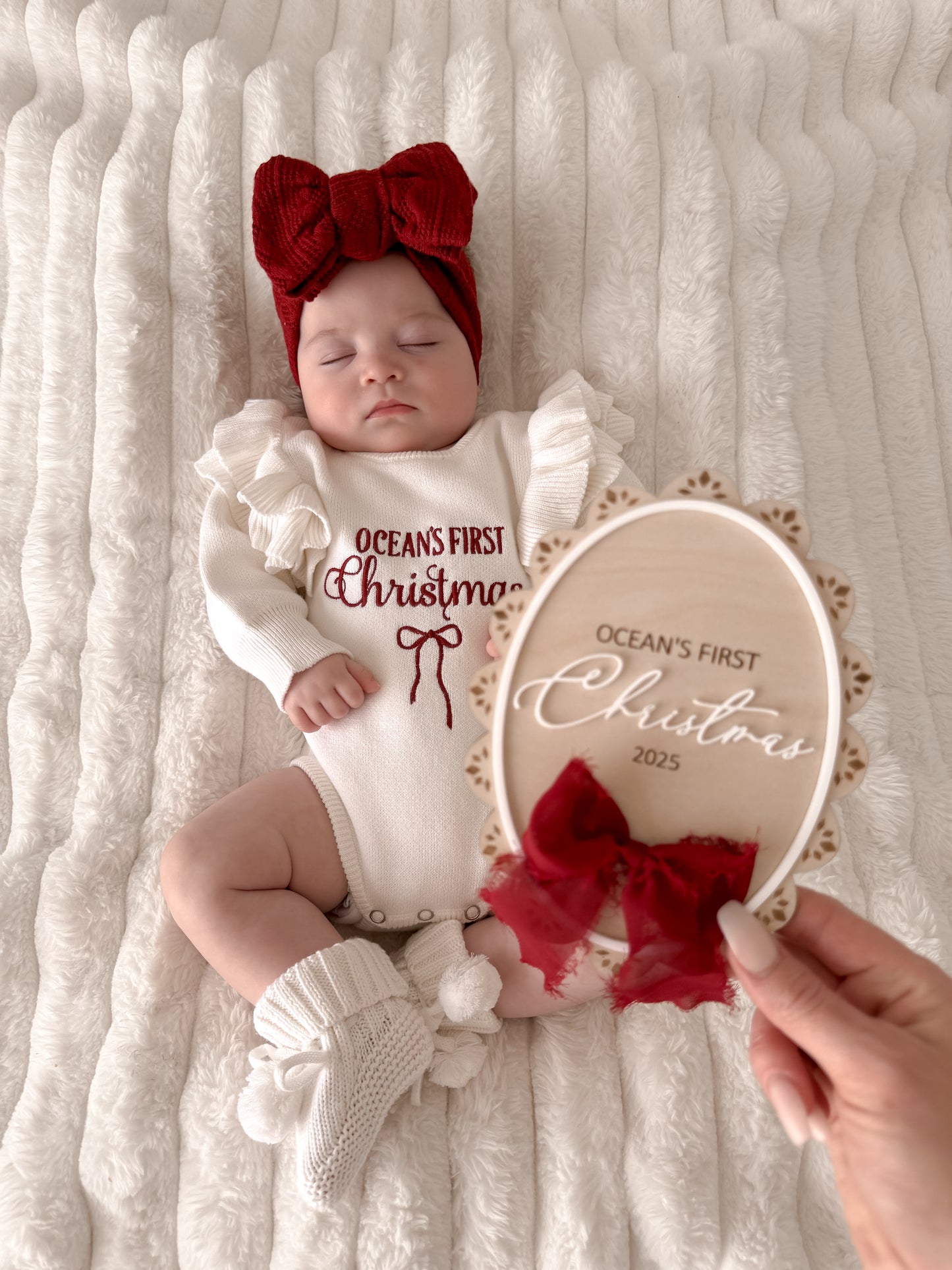 First Christmas scallop edge ribbon sign