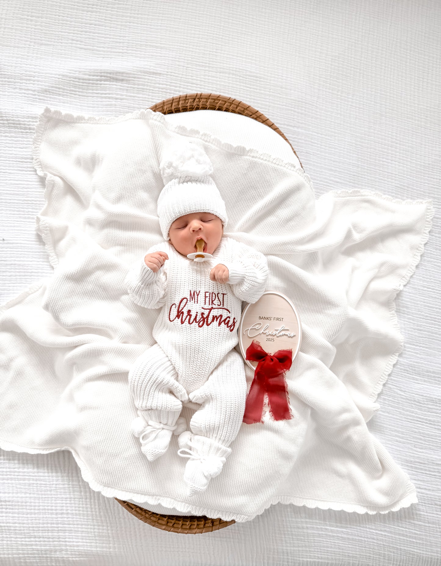First Christmas oval sign with ribbon