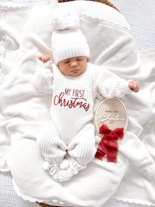 First Christmas oval sign with ribbon